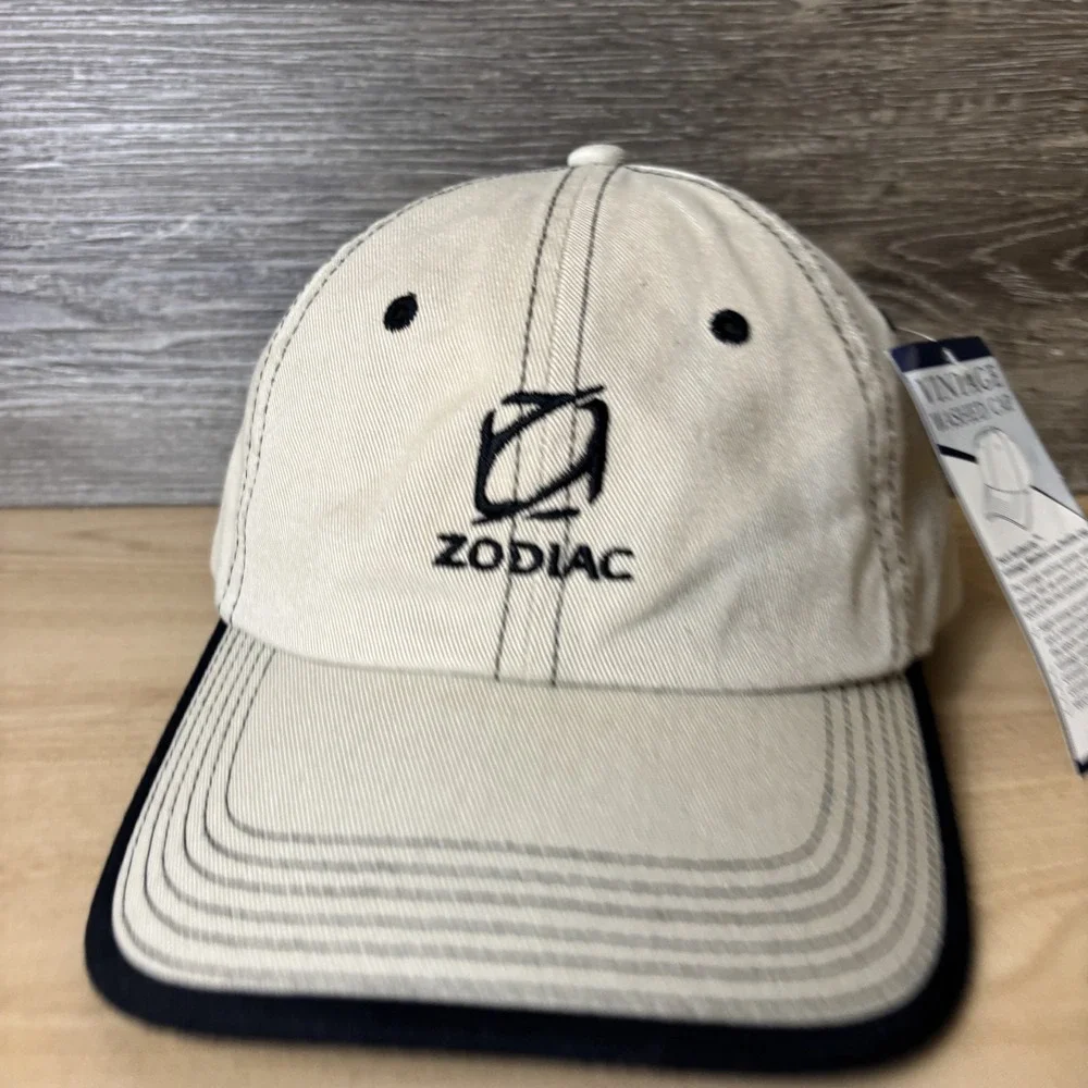 Vintage Zodiac Hat Cap Strap Back Embroidered Mens One Size 90s NWT
